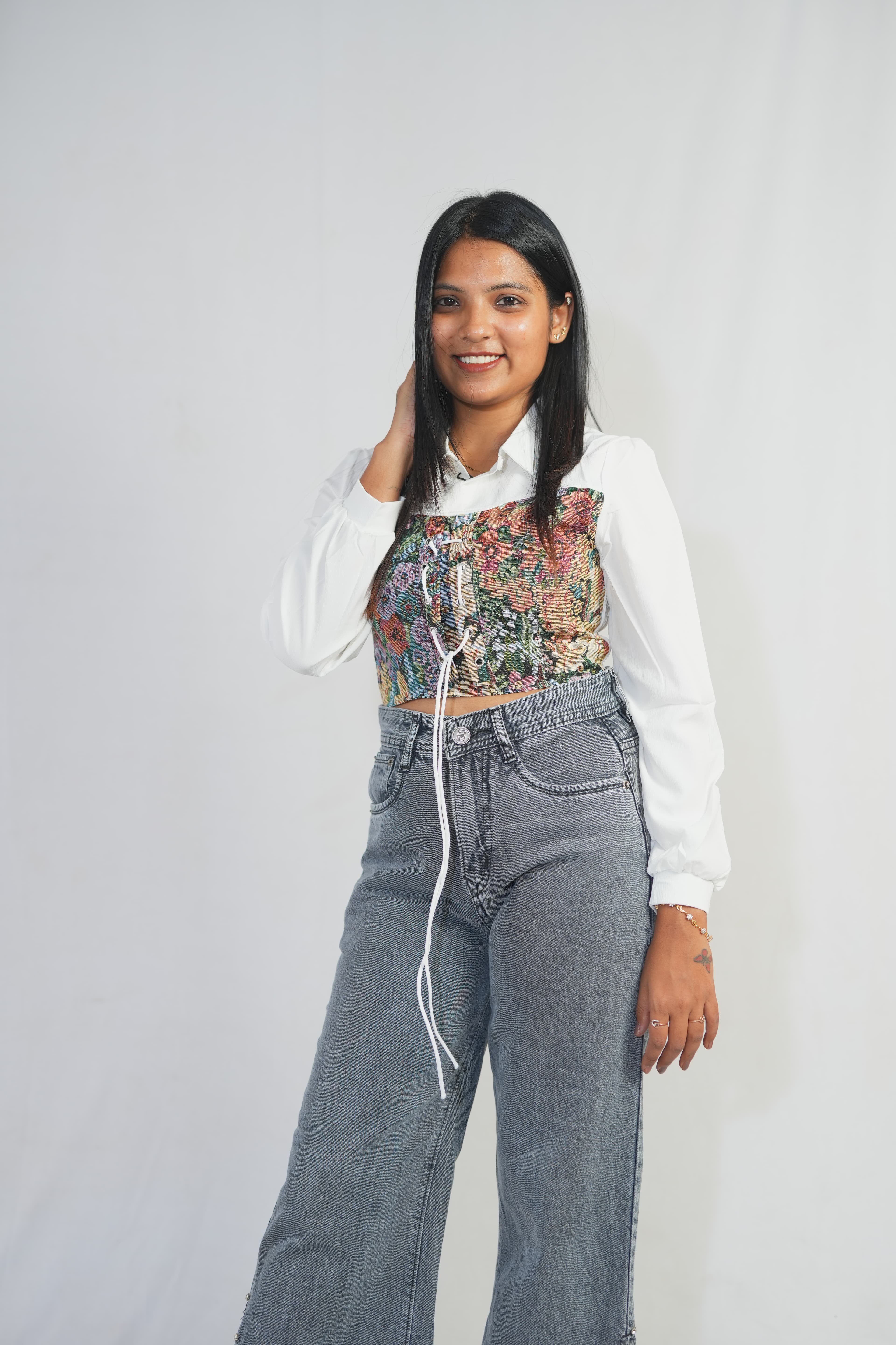 Vintage Bloom Corset Shirt Top