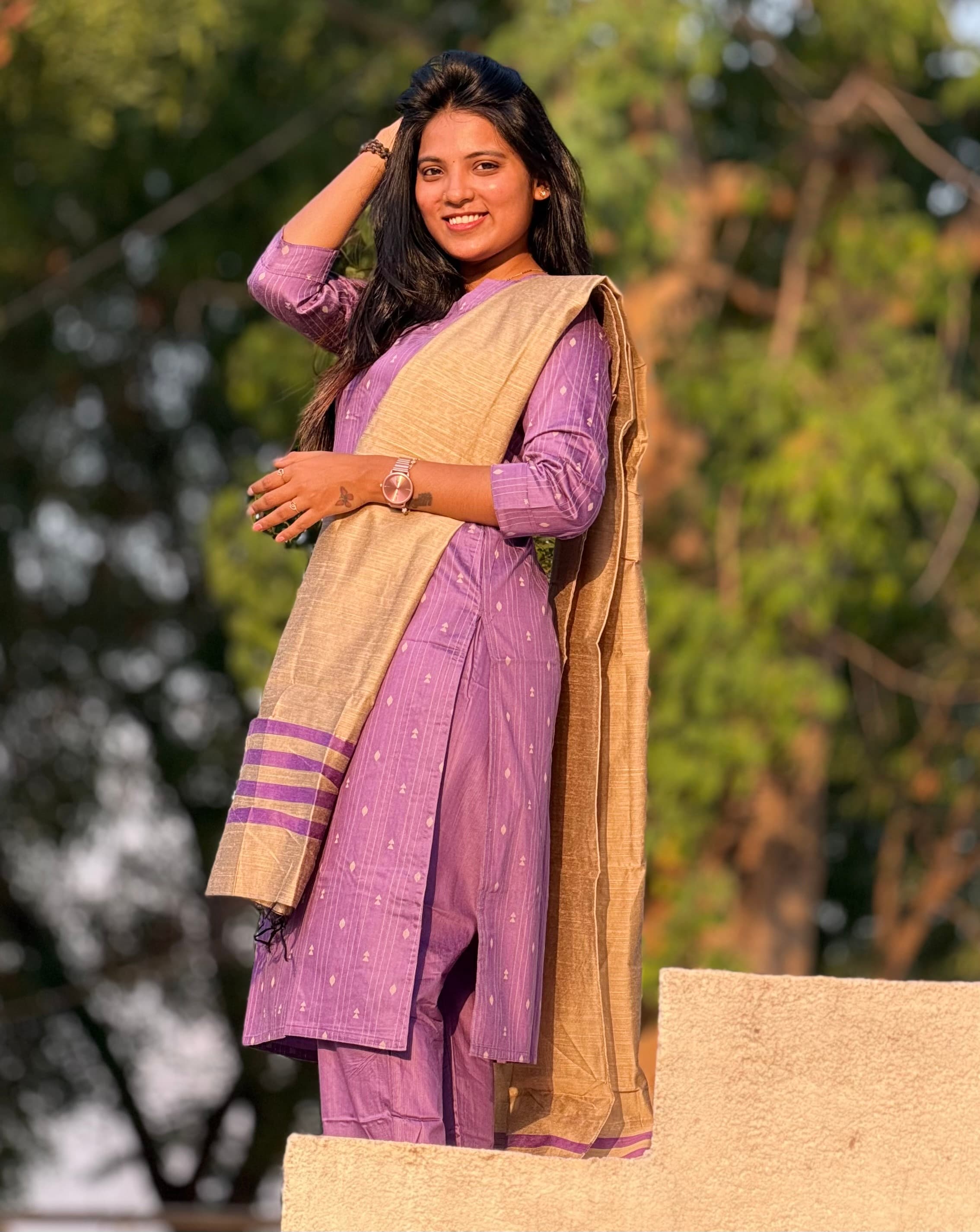 Women Lavander Regular Kurta Trouser With Dupatta