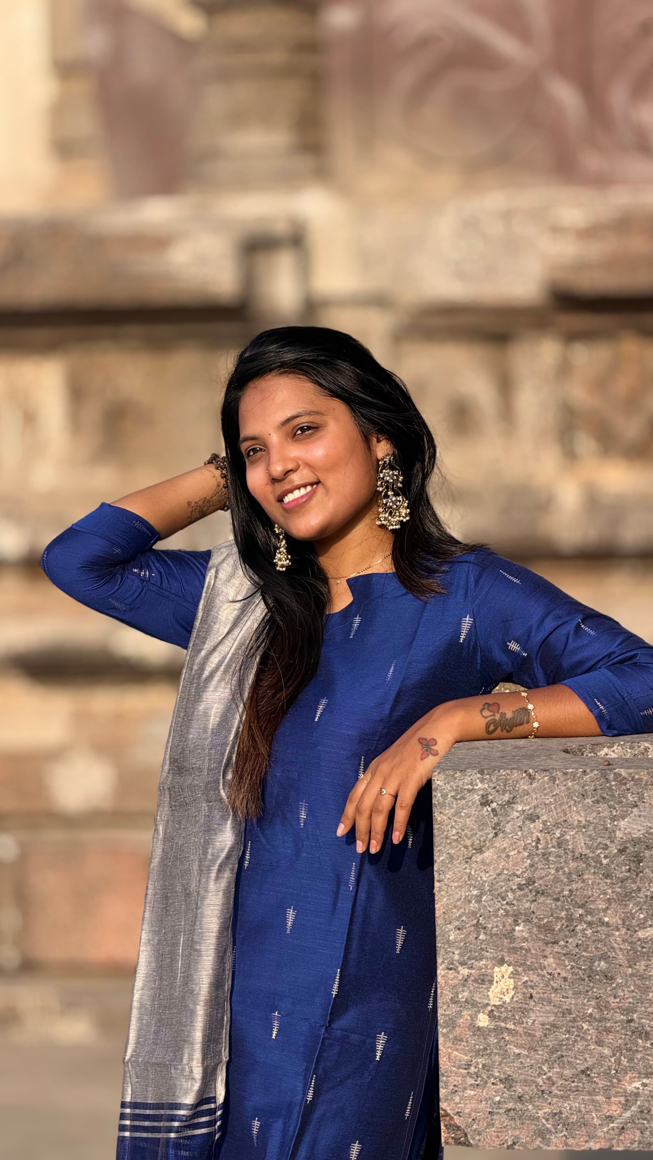 Women Royal Blue Soft Cotton Kurta With Trouser&Dupatta